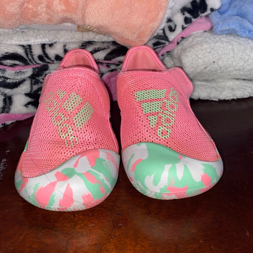 Adidas Pink and Green Water Shoes with Slip-On Design